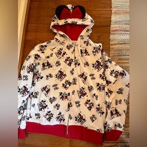 Disney Mickey Minnie Zip Hoodie Womens M Red/White/Black Ears Bow